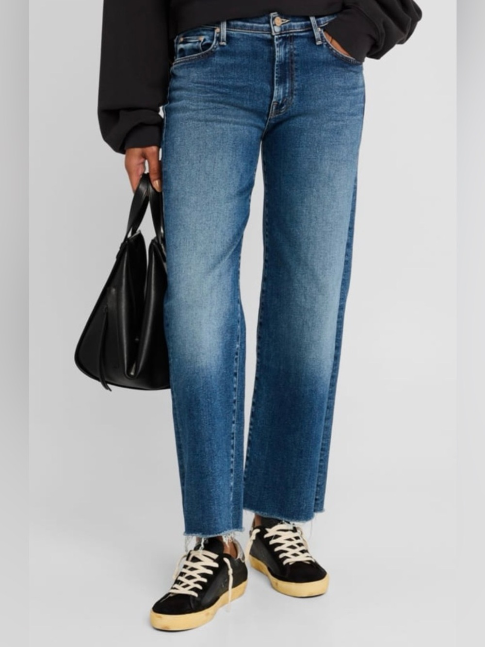 MOTHER The Mid Rise Rambler Ankle Fray, Dark Wash Sz 32
